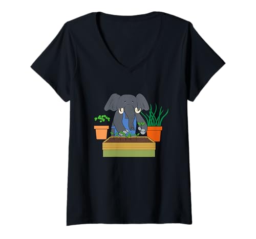 Damen Lustiger Elefant Urban Gardening Cartoon Design T-Shirt mit V-Ausschnitt Damen Lustiger Elefant Urban Gardening Cartoon Design T-Shirt mit V-Ausschnitt von Urban Green Animals - Elephant Edition