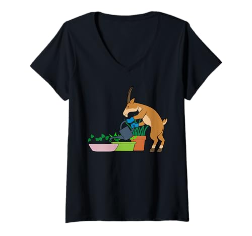 Damen Lustiges Cartoon-Design mit Ziegenmotiv T-Shirt mit V-Ausschnitt Damen Lustiges Cartoon-Design mit Ziegenmotiv T-Shirt mit V-Ausschnitt von Urban Green Animals - Goat Edition