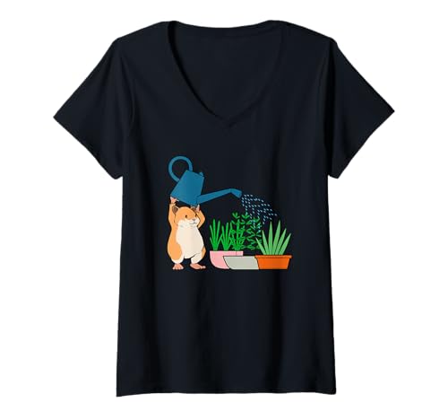 Damen Lustiger Hamster Urban Gardening Cartoon Design T-Shirt mit V-Ausschnitt Damen Lustiger Hamster Urban Gardening Cartoon Design T-Shirt mit V-Ausschnitt von Urban Green Animals - Hamster Edition