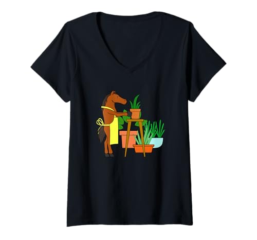 Damen Lustiges Pferd Urban Gardening Cartoon Design T-Shirt mit V-Ausschnitt Damen Lustiges Pferd Urban Gardening Cartoon Design T-Shirt mit V-Ausschnitt von Urban Green Animals - Horse Edition