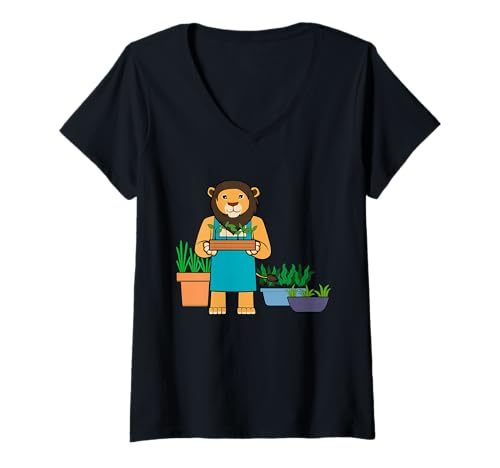 Damen Lustiges Löwen-Design, Urban Gardening T-Shirt mit V-Ausschnitt Damen Lustiges Löwen-Design, Urban Gardening T-Shirt mit V-Ausschnitt von Urban Green Animals - Lion Edition