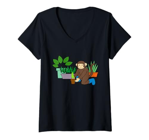 Damen Lustiger AFFE Urban Gardening Cartoon Design T-Shirt mit V-Ausschnitt Damen Lustiger AFFE Urban Gardening Cartoon Design T-Shirt mit V-Ausschnitt von Urban Green Animals - Monkey Edition