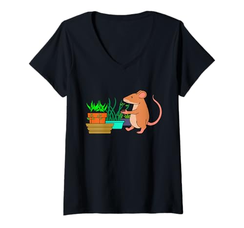 Damen Lustige Maus Urban Gardening Cartoon Design T-Shirt mit V-Ausschnitt Damen Lustige Maus Urban Gardening Cartoon Design T-Shirt mit V-Ausschnitt von Urban Green Animals - Mouse Edition