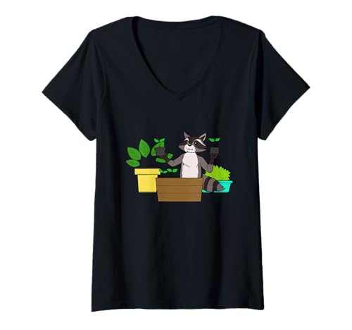 Damen Lustiger Waschbär Urban Gardening Cartoon Design T-Shirt mit V-Ausschnitt Damen Lustiger Waschbär Urban Gardening Cartoon Design T-Shirt mit V-Ausschnitt von Urban Green Animals - Raccoon Edition