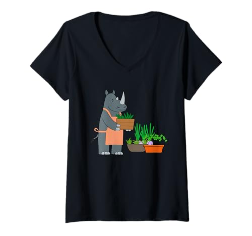 Damen Lustiges Nashorn Urban Gardening Cartoon-Design T-Shirt mit V-Ausschnitt Damen Lustiges Nashorn Urban Gardening Cartoon-Design T-Shirt mit V-Ausschnitt von Urban Green Animals - Rhino Edition