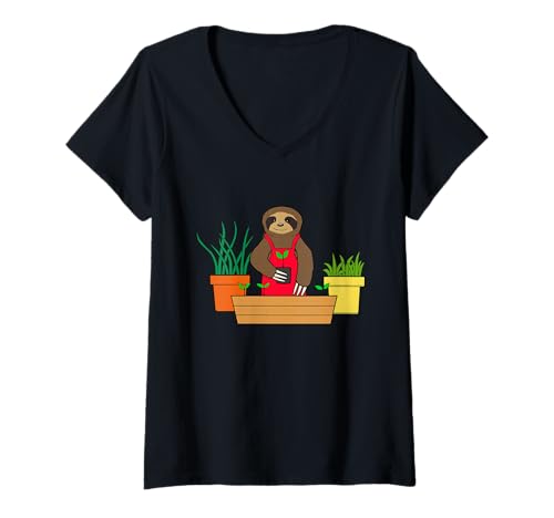 Damen Lustiges Faultier Urban Gardening Cartoon Design T-Shirt mit V-Ausschnitt Damen Lustiges Faultier Urban Gardening Cartoon Design T-Shirt mit V-Ausschnitt von Urban Green Animals - Sloth Edition