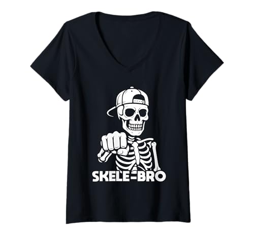Damen Skele-Bro Hip Hop Lustiges Skelett Halloween T-Shirt mit V-Ausschnitt Damen Skele-Bro Hip Hop Lustiges Skelett Halloween T-Shirt mit V-Ausschnitt von Urban Hip-Hop Low Budget Halloween Costume