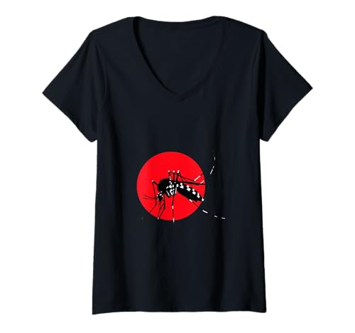 Damen Mücke vor rotem Sonnenkreis T-Shirt mit V-Ausschnitt von Urban Insects Art