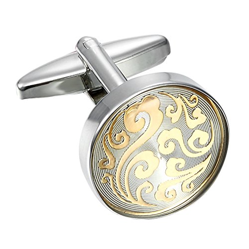 Urban-Jewelry Orientalischen Stil rund 316L Edelstahl Manschettenknöpfe für Männer (Silber) von Urban-Jewelry