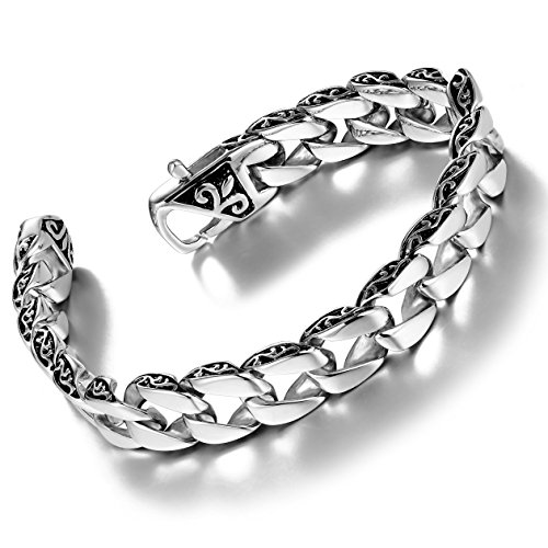 Urban Jewllery Schönes Lilien-Gliederarmband für Männer aus Edelstahl (silbern, 21,5 cm) von Urban-Jewelry