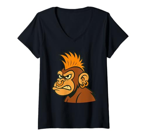 Damen Fierce Primatengesicht mit Piercings Kunstwerk T-Shirt mit V-Ausschnitt von Urban Jungle Graphics