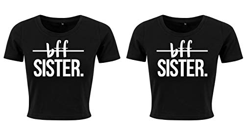 Damen Bauchfrei Crop Top Best Friends BFF Sister Beste Freunde - 1 Shirt Schwarz S von Urban Kingz