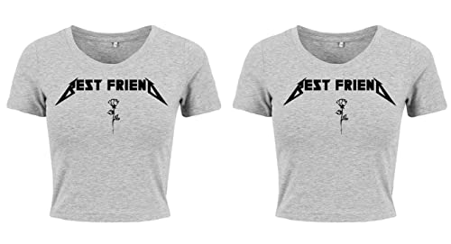 Damen Bauchfrei Crop Top Best Friends Rose BFF Beste Freunde - 1 Shirt Grau S von Urban Kingz