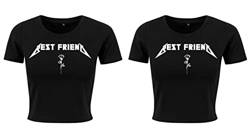 Damen Bauchfrei Crop Top Best Friends Rose BFF Beste Freunde - 1 Shirt Schwarz XS von Urban Kingz