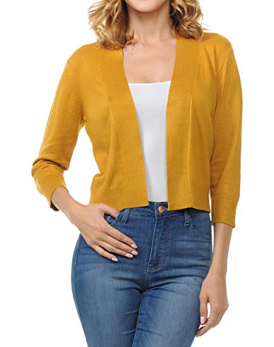 Urban Look Damen Basic 3/4 Ärmel Open Front Light Weight Sweater Cardigan, Senf, Groß Urban Look Damen Basic 3/4 Ärmel Open Front Light Weight Sweater Cardigan, Senf, Groß von Urban Look