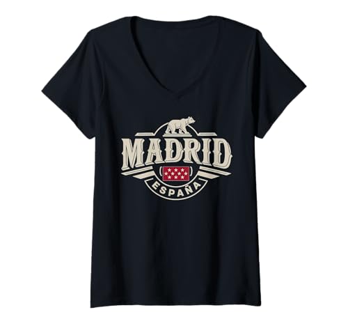 Damen Madrid Skyline und Bär Ikone Elegantes Design T-Shirt mit V-Ausschnitt Damen Madrid Skyline und Bär Ikone Elegantes Design T-Shirt mit V-Ausschnitt von Urban Madrid Spain Cityscape Travel Apparel