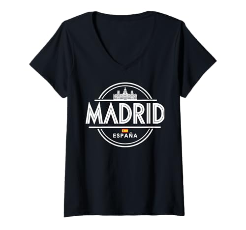 Damen Madrid Skyline und Bär Ikone Elegantes Design T-Shirt mit V-Ausschnitt Damen Madrid Skyline und Bär Ikone Elegantes Design T-Shirt mit V-Ausschnitt von Urban Madrid Spain Cityscape Travel Apparel