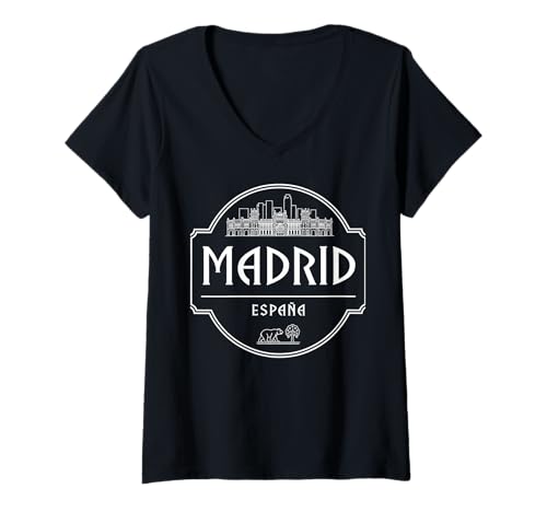 Damen Madrid Skyline und Bär Ikone Elegantes Design T-Shirt mit V-Ausschnitt Damen Madrid Skyline und Bär Ikone Elegantes Design T-Shirt mit V-Ausschnitt von Urban Madrid Spain Cityscape Travel Apparel