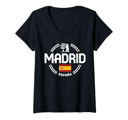 Damen Madrid Skyline und Bär Ikone Elegantes Design T-Shirt mit V-Ausschnitt Damen Madrid Skyline und Bär Ikone Elegantes Design T-Shirt mit V-Ausschnitt von Urban Madrid Spain Cityscape Travel Apparel