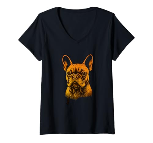 Damen Französische Bulldogge Graffiti Street Art Portrait Design T-Shirt mit V-Ausschnitt Damen Französische Bulldogge Graffiti Street Art Portrait Design T-Shirt mit V-Ausschnitt von Urban Pup