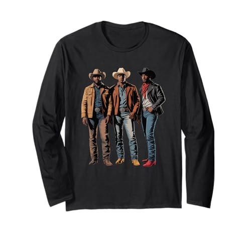 Schwarz Cowboy Trio Western Outfits Strong Country Father Men Langarmshirt von Urban Rodeo Pride Culture Texas Brotherhood Dad