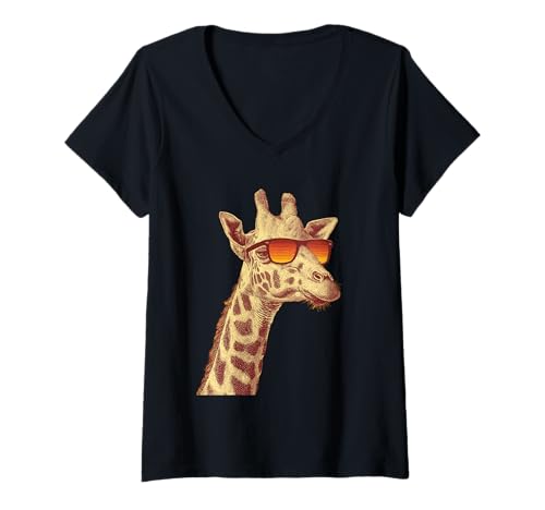 Damen Coole Giraffe mit Schatten T-Shirt mit V-Ausschnitt von Urban Safari Vibes Streetwear Co.