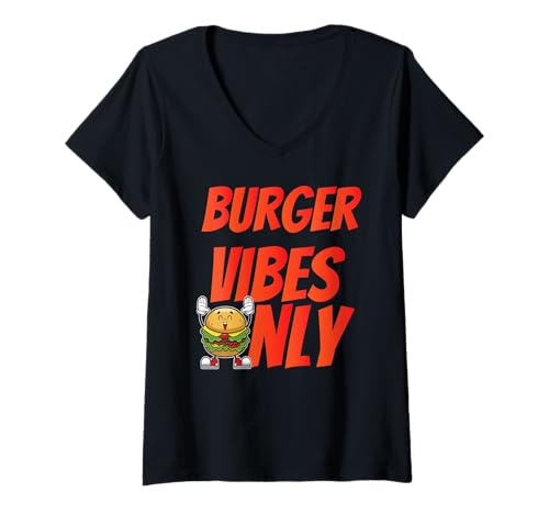 Damen Americana Burger Lover Funny Fast Food Vibes 50er Jahre Diner Retro T-Shirt mit V-Ausschnitt Damen Americana Burger Lover Funny Fast Food Vibes 50er Jahre Diner Retro T-Shirt mit V-Ausschnitt von Urban Species