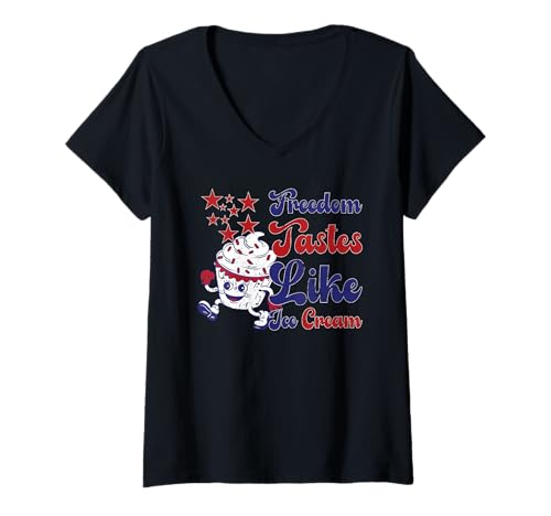Damen Americana Ice Cream Love Maskottchen Summer Fun LOL 50s Vintage T-Shirt mit V-Ausschnitt Damen Americana Ice Cream Love Maskottchen Summer Fun LOL 50s Vintage T-Shirt mit V-Ausschnitt von Urban Species