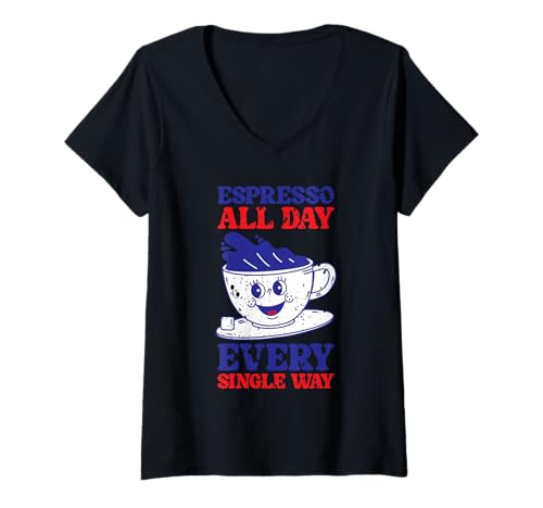 Damen Americana Kaffeepause Espresso Koffein Hit Maskottchen Vintage T-Shirt mit V-Ausschnitt Damen Americana Kaffeepause Espresso Koffein Hit Maskottchen Vintage T-Shirt mit V-Ausschnitt von Urban Species