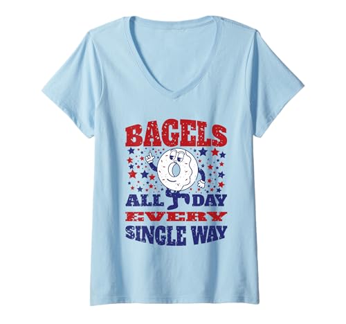 Damen Americana New York Bagels Lustiges Frühstücksmaskottchen 50er Jahre Vintage T-Shirt mit V-Ausschnitt Damen Americana New York Bagels Lustiges Frühstücksmaskottchen 50er Jahre Vintage T-Shirt mit V-Ausschnitt von Urban Species