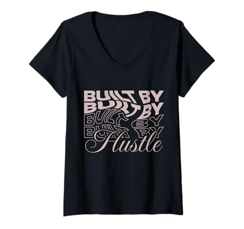 Damen Gebaut von Hustle - Urban Typography Streetwear T-Shirt mit V-Ausschnitt von Urban Statement Studio