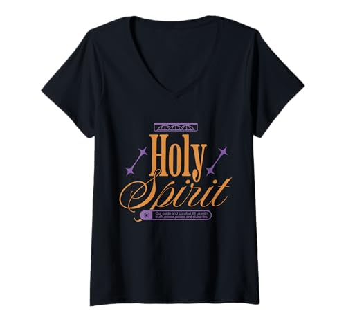 Damen Holy Spirit - Streetwear für Urbane Typografie T-Shirt mit V-Ausschnitt von Urban Statement Studio