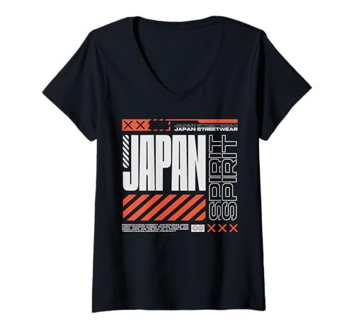 Damen Japan Spirit - Streetwear für Urbane Typografie T-Shirt mit V-Ausschnitt von Urban Statement Studio