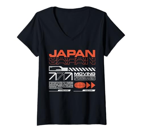 Damen Japan geht voran — Urban Typography Streetwear T-Shirt mit V-Ausschnitt von Urban Statement Studio