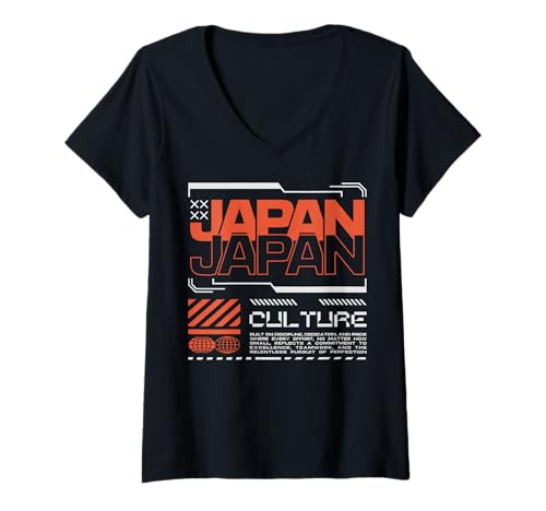 Damen Japanische Kultur — Streetwear mit urbaner Typografie T-Shirt mit V-Ausschnitt von Urban Statement Studio