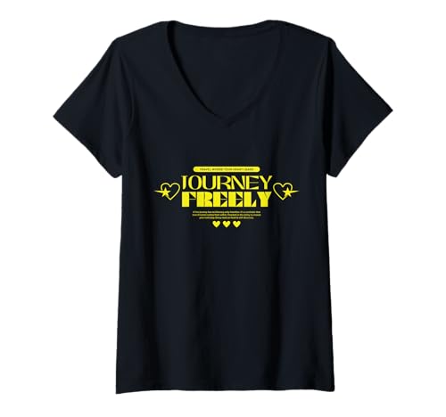 Damen Journey Freely - Streetwear für Urbane Typografie T-Shirt mit V-Ausschnitt von Urban Statement Studio