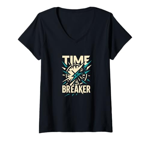 Damen Time Breaker Kühne Typografie Streetwear-Grafik T-Shirt mit V-Ausschnitt von Urban Streetwear Bold Typography Graphic Co.