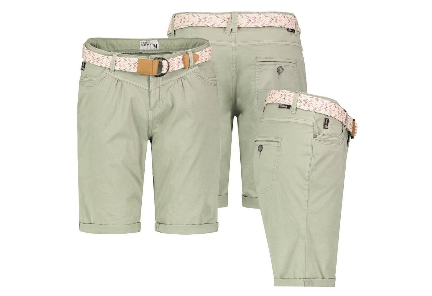 Urban Surface Bermudas Damen Short Bermuda kurze Hose Sommer Chino Stoff knielang mit Gürtel von Urban Surface