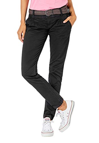 Urban Surface Damen Chino Stoff-Hose mit Flecht-Gürtel Black L von Urban Surface