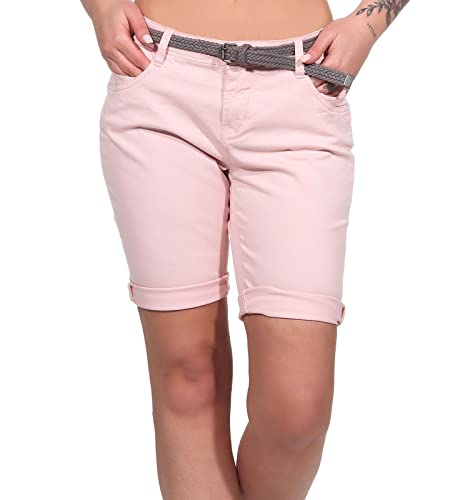 Urban Surface Damen Jeans Shorts LUS-146 Bermuda mit Flechtgürtel Peachskin Rose S von Urban Surface