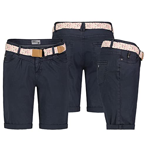 Urban Surface Damen Short Bermuda Kurze Hose Sommer Chino Stoff Knielang mit Gürtel, Hosengröße:L / 40, Farbe:Navy von Urban Surface