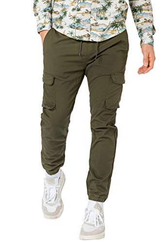 Urban Surface Herren Baumwoll Cargo-Hose mit Seitentaschen Dark-Green 32 von Urban Surface