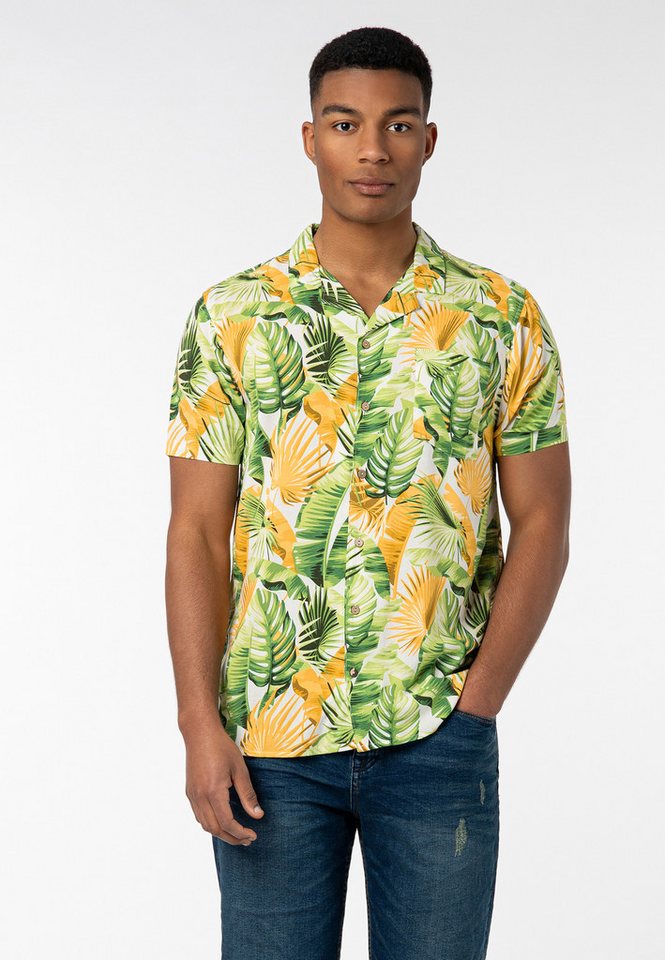 Urban Surface Kurzarmhemd Herren Freizeithemd Allover-Print Tropical Flowers Freizeithemd, Kentkragen, Brusttasche von Urban Surface
