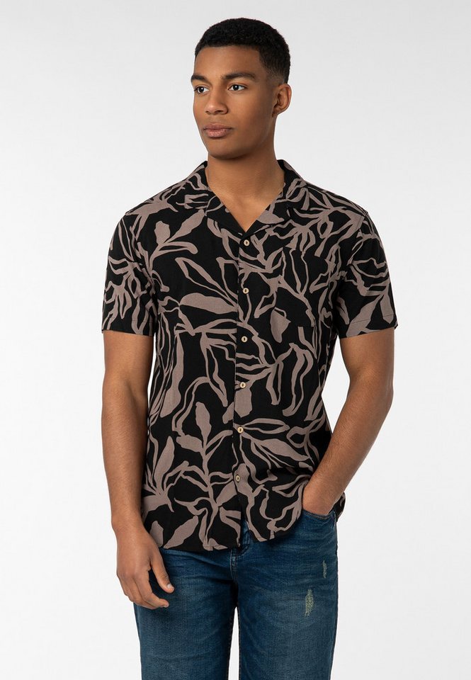 Urban Surface Kurzarmhemd Herren Freizeithemd Allover-Print Tropical Flowers Freizeithemd, Kentkragen, Brusttasche von Urban Surface