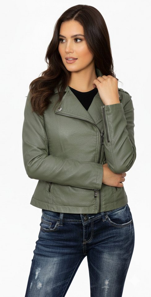 Urban Surface Lederjacke Taillierte Kunstleder-Übergangsjacke im Moto-Stil von Urban Surface