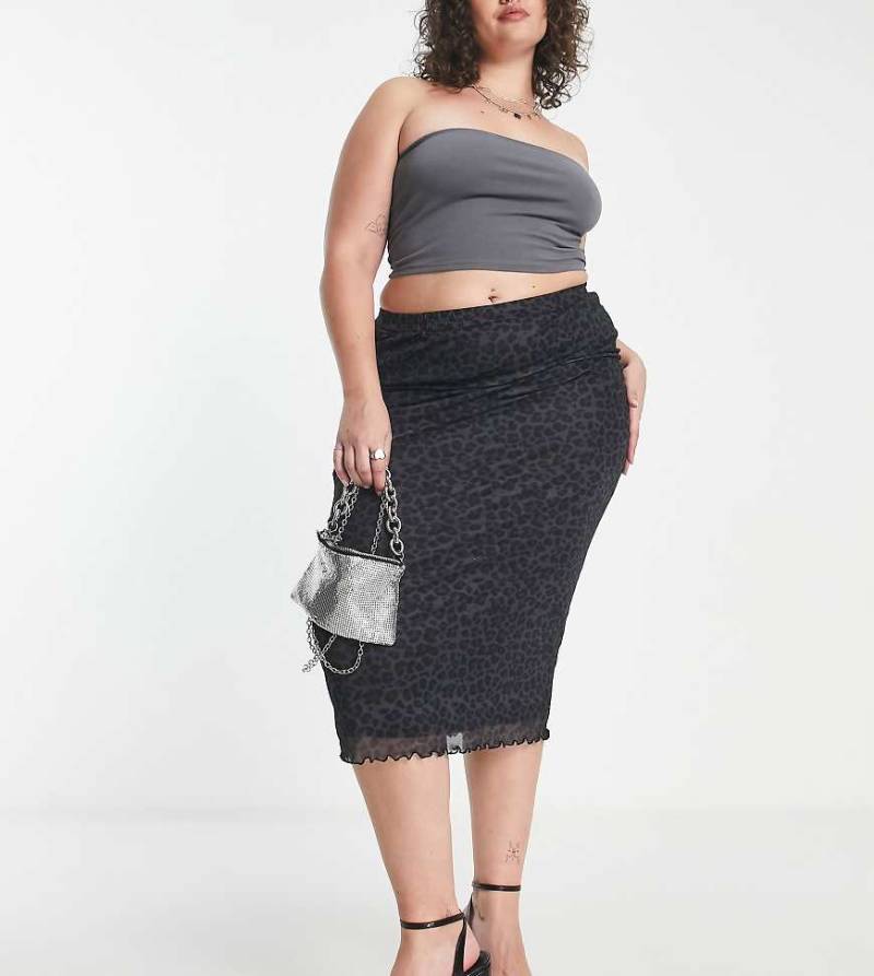Urban Threads Plus - Midirock aus Netzstoff mit Leopardenmuster-Schwarz von Urban Threads Curve