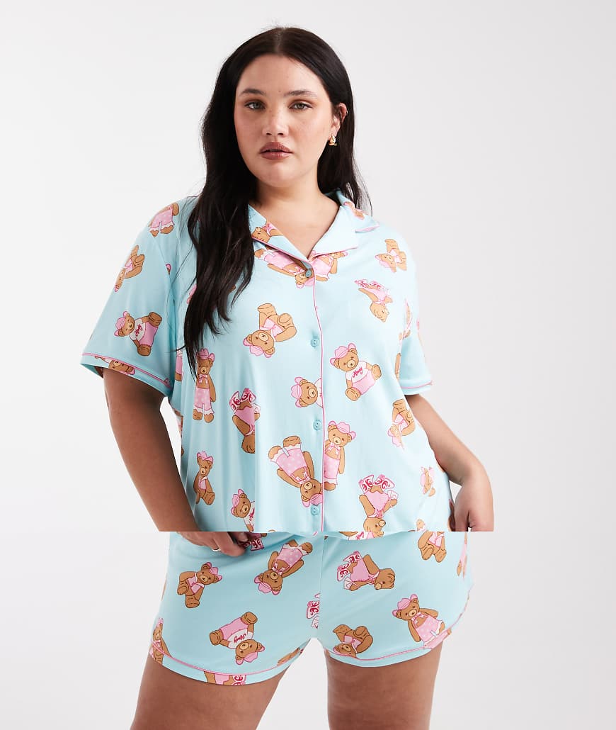 Urban Threads Curve - Pyjama in Hellblau mit Teddybär-Printmuster von Urban Threads