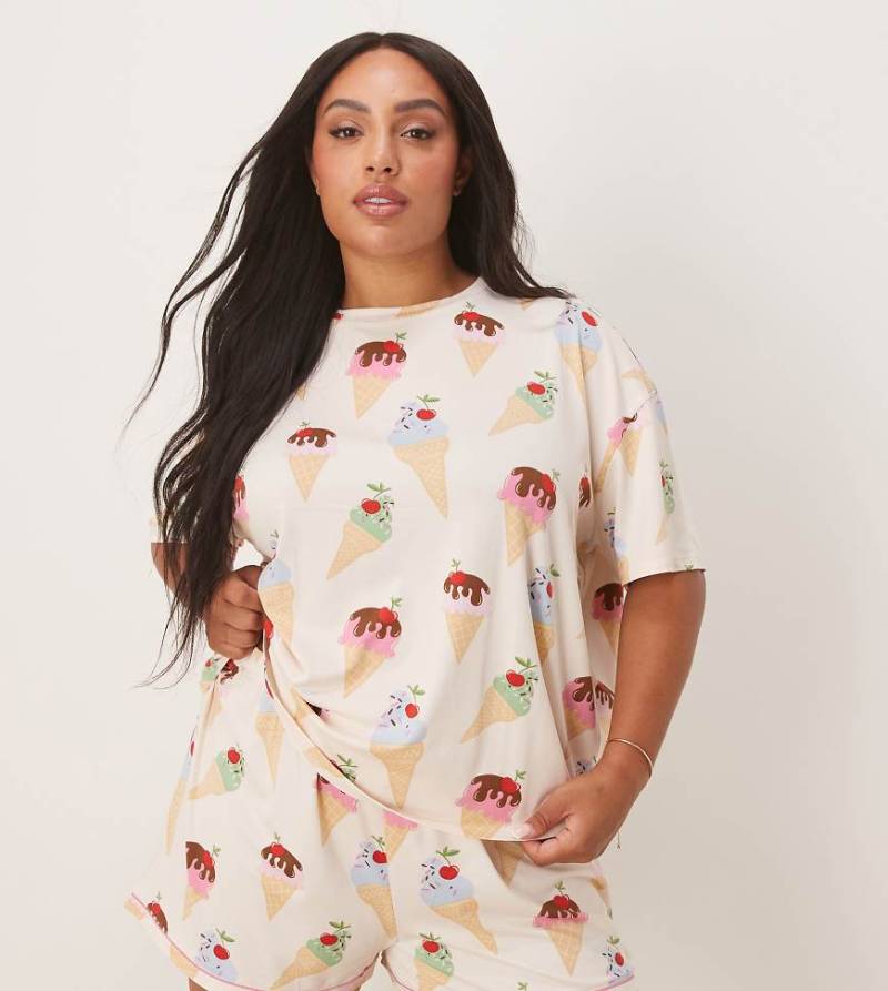 Urban Threads Curve - Pyjama mit Eiscreme-Printmuster, aus Oversize-Oberteil und Shorts-Bunt von Urban Threads
