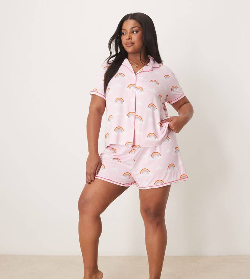 Urban Threads Curve - Pyjama mit kurzärmligem Hemd mit Reverskragen und Shorts mit Regenbogenprint-Bunt von Urban Threads