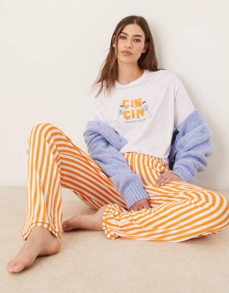 Urban Threads - Hose in Orange mit Streifenprint, Kombiteil-Bunt von Urban Threads